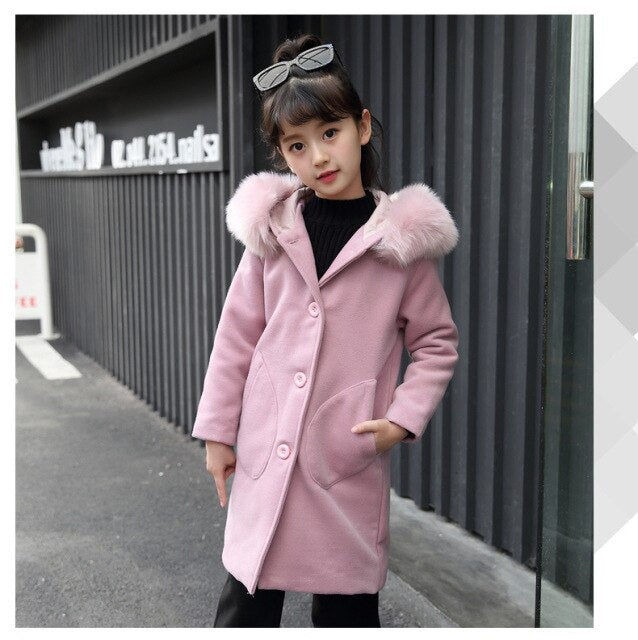 Ropa con capucha de manga larga para niñas, cortavientos, primavera, otoño e invierno, abrigo de lana, chaqueta para niños, prendas de vestir exteriores para bodas, parka 