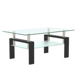Rectangle Black Glass Coffee Table Clear Coffee Table Modern Side Center Tables for Living Room Living Room Furniture - V.I.P Digital Presence
