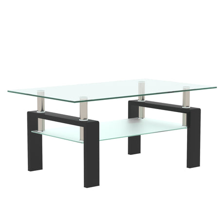 Rectangle Black Glass Coffee Table Clear Coffee Table Modern Side Center Tables for Living Room Living Room Furniture - V.I.P Digital Presence