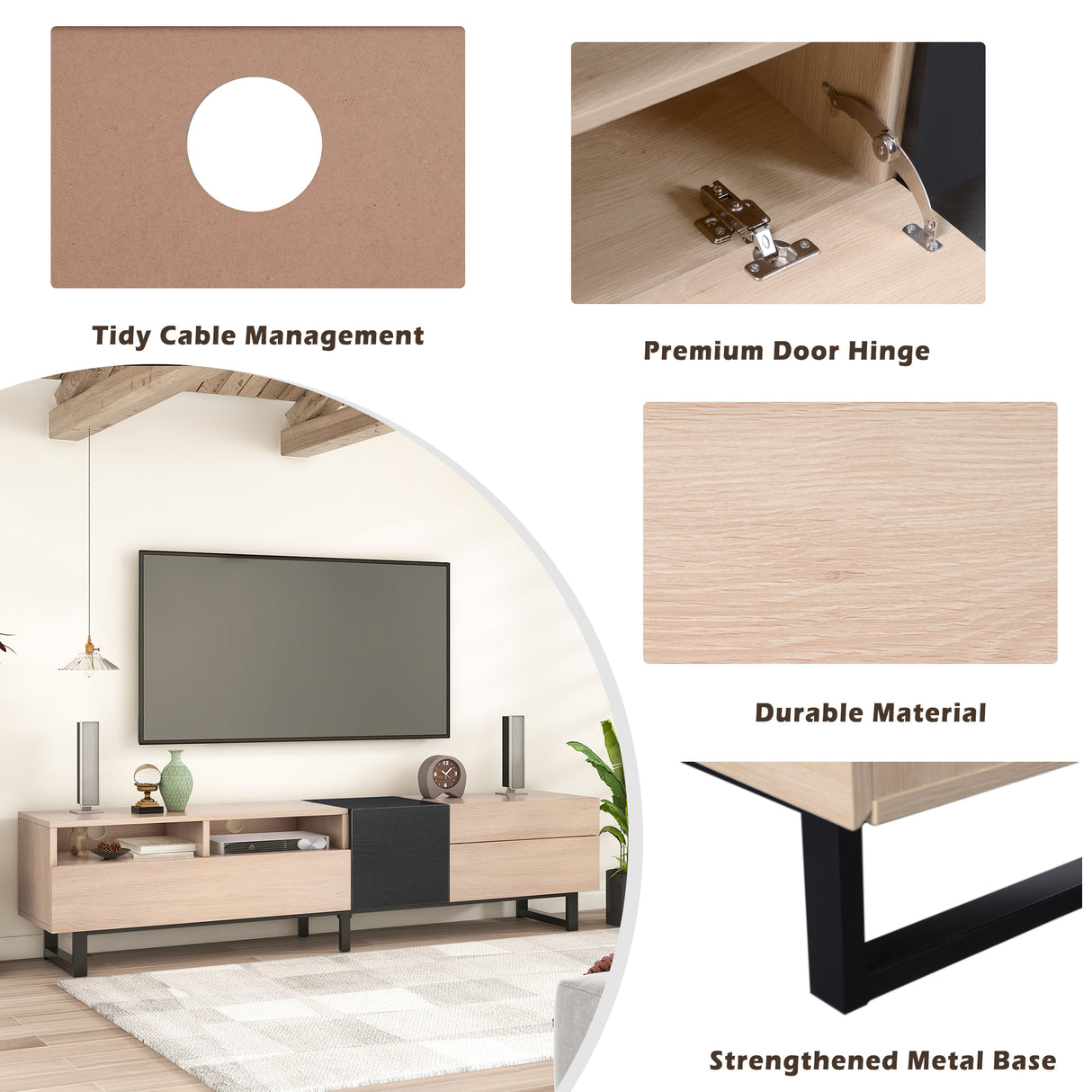 Modern TV Stand for 80'' TV with Double Storage Space Media Console Table Entertainment Center with Drop Down Door