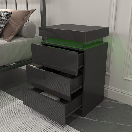 LED Black Nightstand Modern Multi-Colour LED Night Table Bedside Tables for Bedroom, Living Room - V.I.P Digital Presence