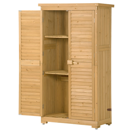 Wooden Garden Shed 3-tier Patio Storage Cabinet Outdoor Organizer Wooden Lockers with  Wood (Natural Wood Color -Shutter Design) - V.I.P Digital Presence