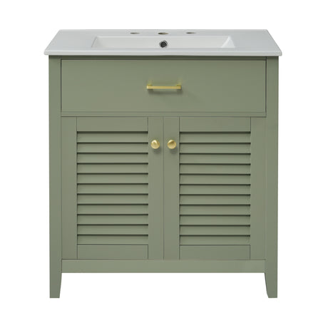 30-Inch Bathroom Vanity with Ceramic Sink Combination, Ample Storage - Features 1 Pullout and Multifunctional Shelf Dividers - V.I.P Digital Presence