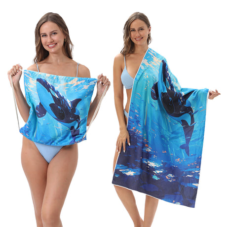 Two-in-One Foldable Beach Towel Printed Bath Towel All-In-One Beach Towel with Storage Bag - V.I.P Digital Presence
