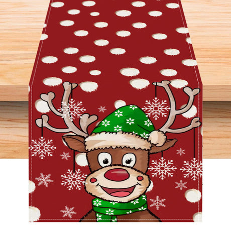 Christmas cartoon reindeer table flag Christmas snowflakes polka dot linen tablecloth kitchen table decoration tablecloth mat - V.I.P Digital Presence