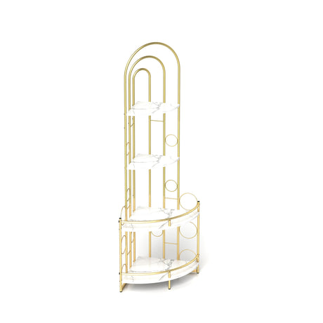 Gold 4-Tier Corner Bookshelf, Modern Style, Plant Stand with Metal Frame - V.I.P Digital Presence
