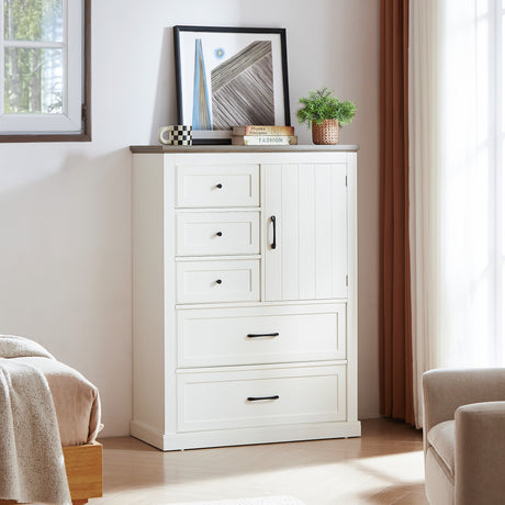 Farmhouse 5 drawer bedroom dressing table, high drawer cabinet white wooden bedroom dressing table. - V.I.P Digital Presence