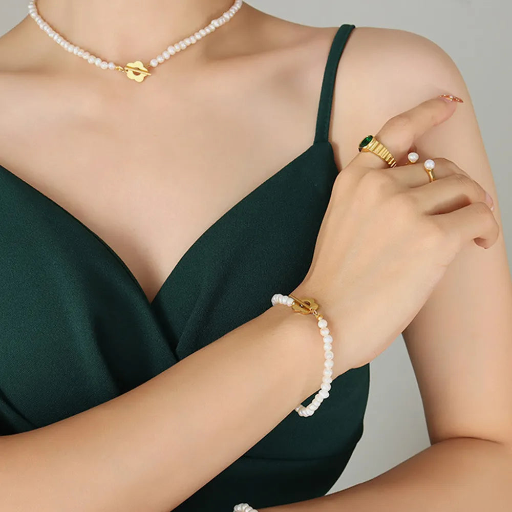 Titanium Steel Pearl Flower Bracelet - V.I.P Digital Presence