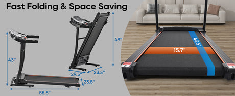 Home folding treadmill with pulse sensor, 2.5-horsepower silent brushless motor, 3-level tilt, 12 preset programs - V.I.P Digital Presence