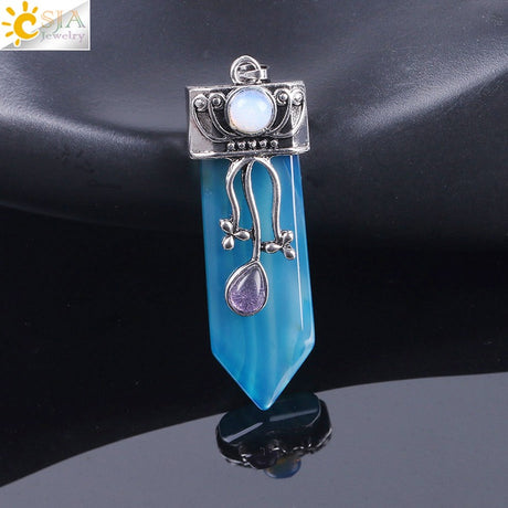 CSJA Vintage Large Natural Stone Sword-Shaped Pendant Jewelry Striped Crystal Agate Tiger Eye Jewelry Pendant Without Chain - V.I.P Digital Presence