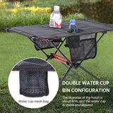 Mesa plegable ultraligera para acampar al aire libre, portátil, para barbacoa, picnic, con agujero para taza y bolsa para teléfono móvil, mesa pequeña