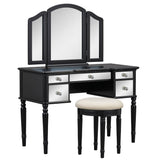 GO 43" Dressing Table Set with Mirrored Drawers and Stool, Tri-fold Mirror, Makeup Vanity Set for Bedroom, Black - V.I.P Digital Presence