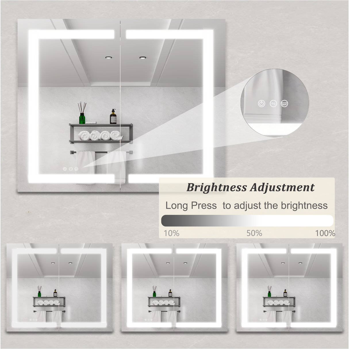 36 x 30 inch Medicine Cabinet with LED Vanity Mirror Anti-Fog  Recessed or Surface Mount Waterproof DimmableAluminum 3000K~6000K Lighted Double Door Bathroom Cabinet with Touch Switch - V.I.P Digital Presence