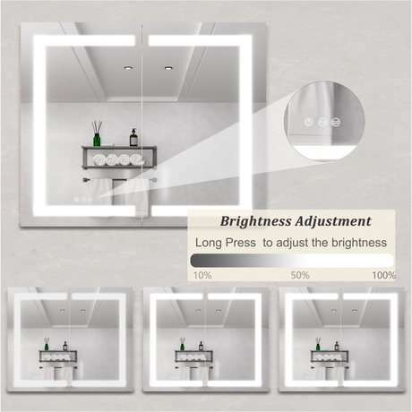36 x 30 inch Medicine Cabinet with LED Vanity Mirror Anti-Fog  Recessed or Surface Mount Waterproof DimmableAluminum 3000K~6000K Lighted Double Door Bathroom Cabinet with Touch Switch - V.I.P Digital Presence