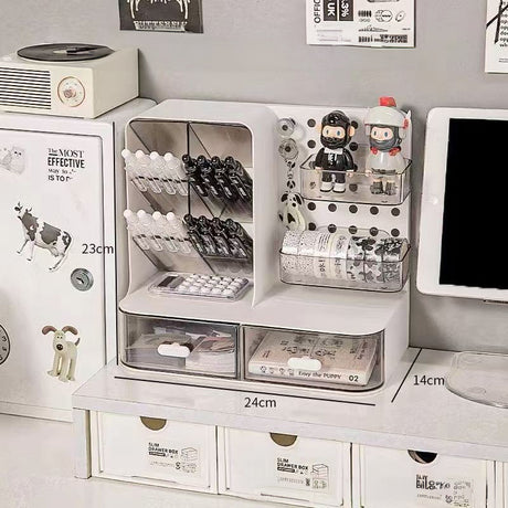 Adorable Desk Organizer with Hook Drawer, Hole Board, Card Display Stand, Desktop Storage Box, and Stationery Storage Rack - V.I.P Digital Presence