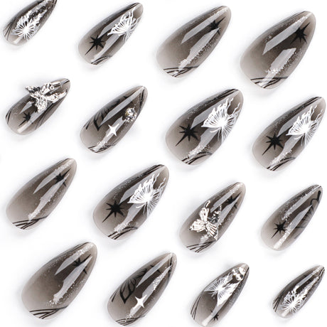 Bow wear manicure long almond nails fake nails - V.I.P Digital Presence