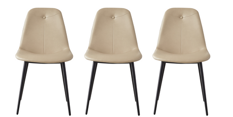 A set of 2 high back dining chairs with PU artificial leather soft cushions and metal legs, decorated with large soft cushions - V.I.P Digital Presence