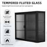 Retro Style Haze Double Glass Door Wall Cabinet With Detachable Shelves for Office Dining Room Living Room