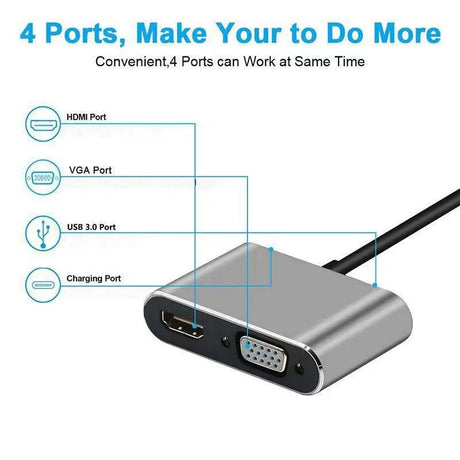 USB C Hub 4 in 1 Type C 3.0 Adapter to 4K HDMI VGA PD Fast Charge Splitter Docking Station Hub for Phone MacBook Laptop Computer - V.I.P Digital Presence