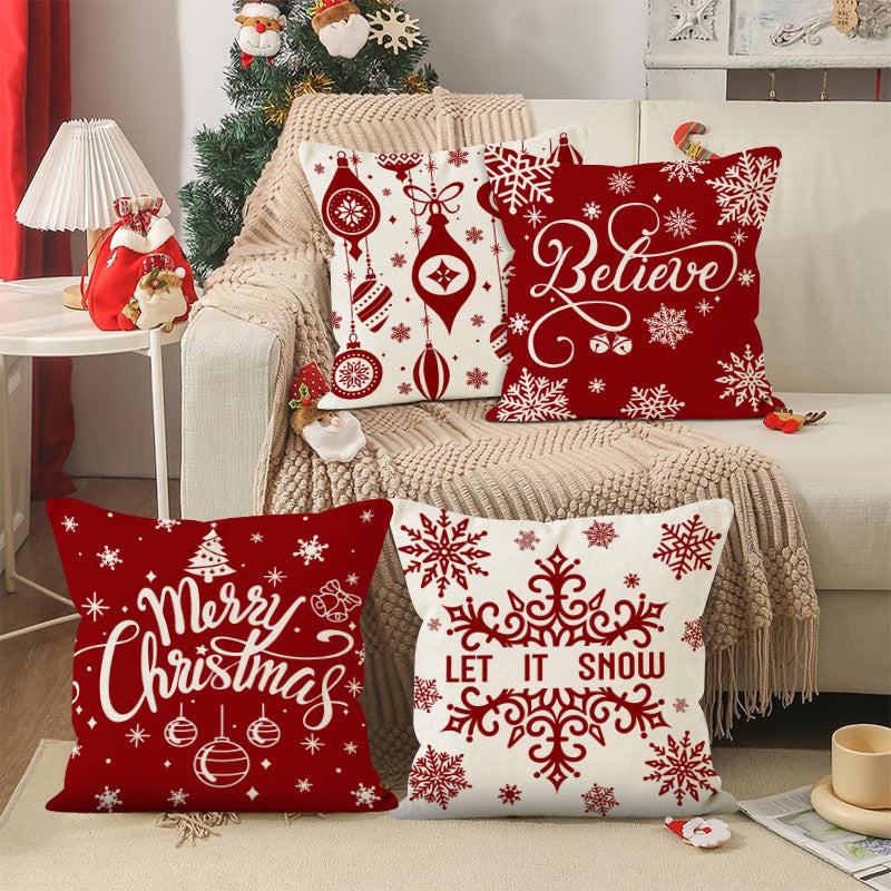 Christmas red ball pillow cover Christmas holiday themed home decoration pillowcase linen waist pillow - V.I.P Digital Presence