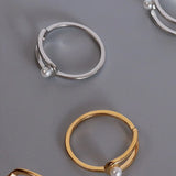 Geometric Circular Pearl Ring Titanium Steel PVD Vacuum Gold Plating Non fading Simple and Versatile Handpiece - V.I.P Digital Presence