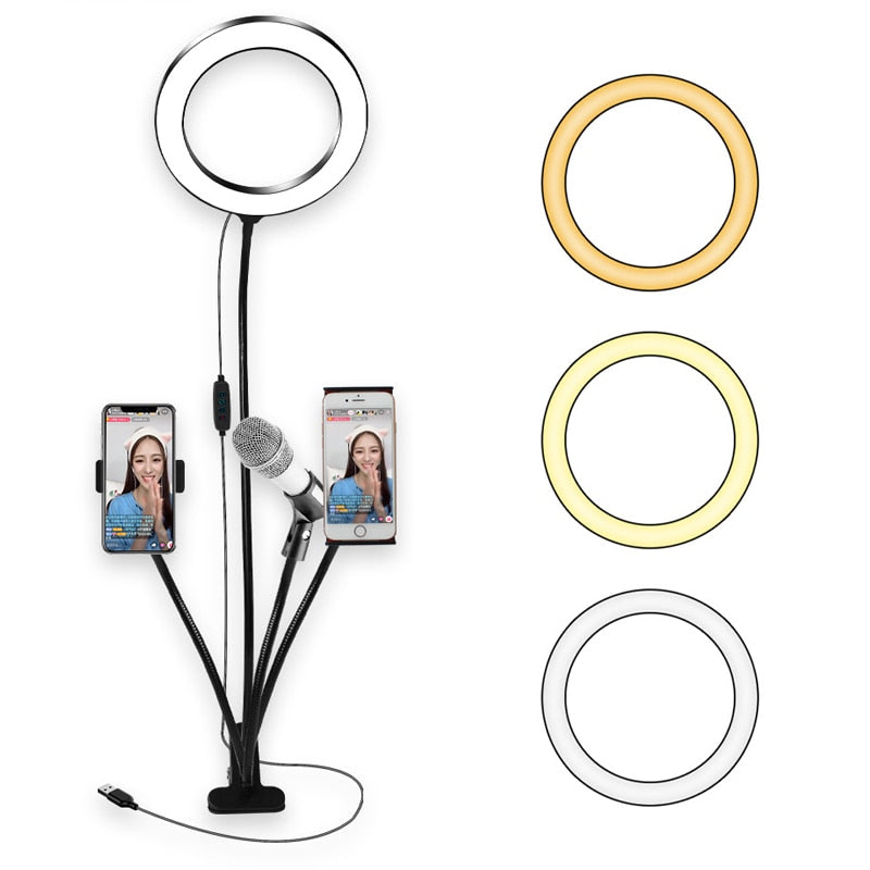 Kit de anillo de luz LED de 8 pulgadas para tutoriales de maquillaje, videos de YouTube, transmisión en vivo para iPad, micrófono, soporte para teléfono, anillo de luz de belleza para selfies.
