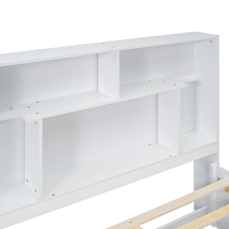 Full Size Platform Bed with Storage Headboard and 2 Drawers, White - V.I.P Digital Presence