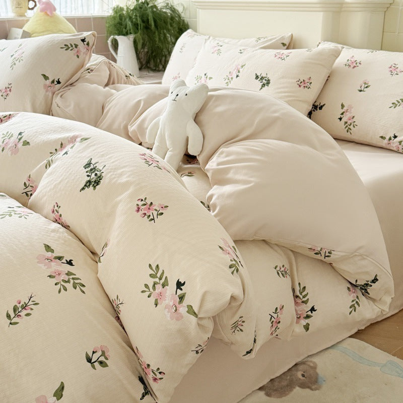 Double Gauze Four-Piece Set Jacquard Small Bamboo Cotton Three-Piece Set Student Dormitory INS Fresh Floral Bedding - V.I.P Digital Presence