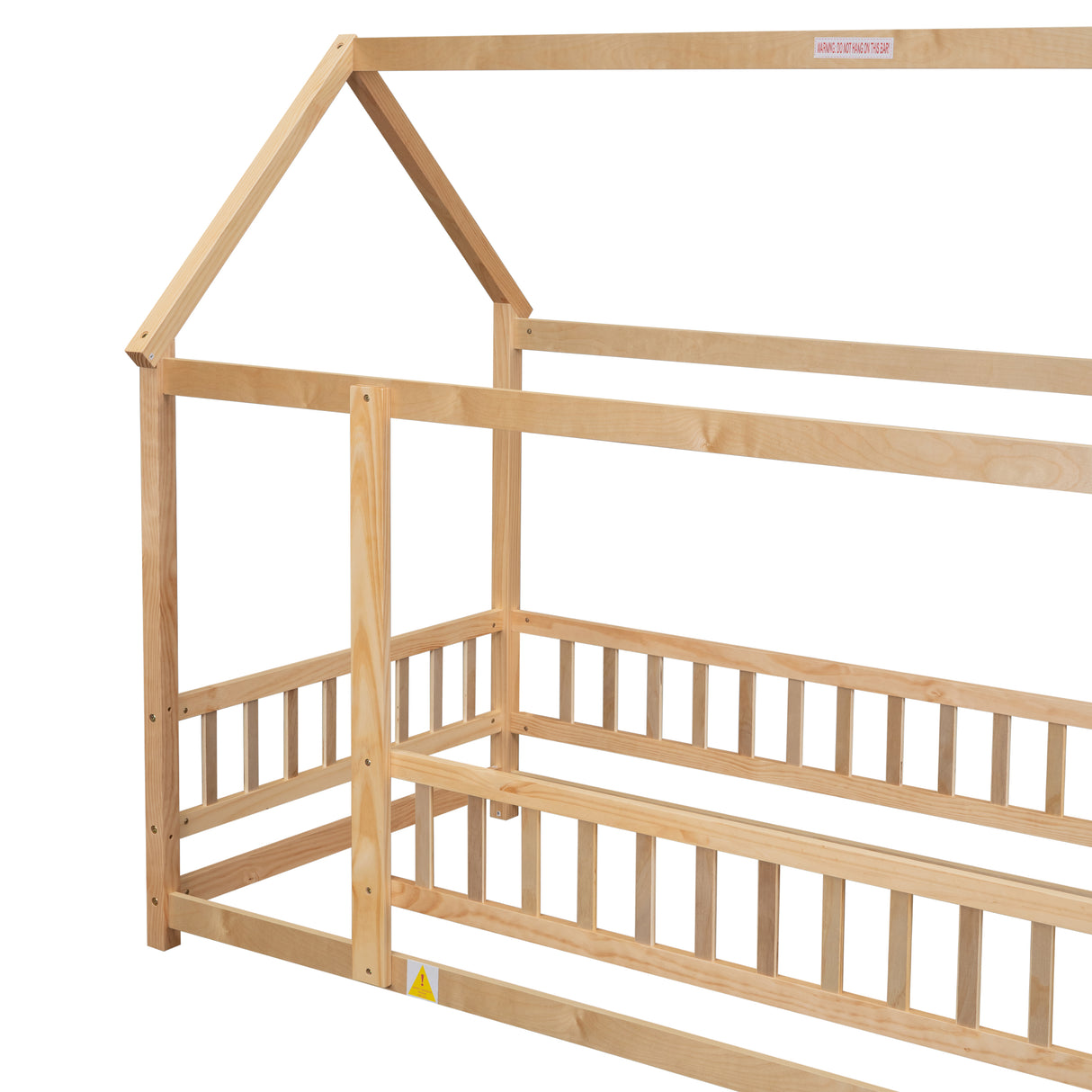 Twin Size Floor Wooden Bed with House Roof Frame, Fence Guardrails - V.I.P Digital Presence