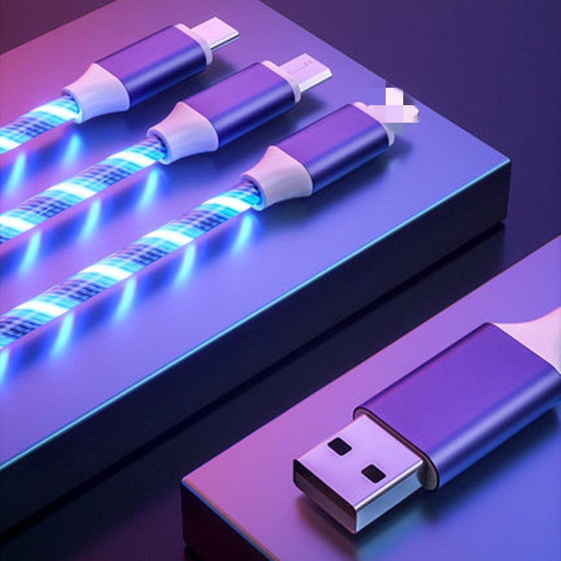 Can emit light multi head three in one charging cable streamer one to three data cable supports simultaneous charging - V.I.P Digital Presence