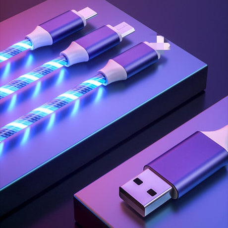 Can emit light multi head three in one charging cable streamer one to three data cable supports simultaneous charging - V.I.P Digital Presence