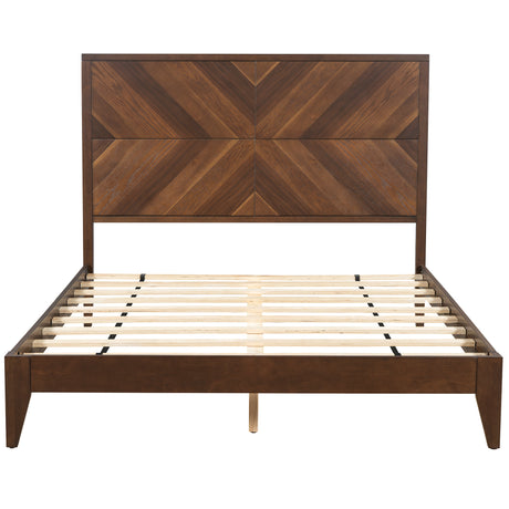 Mid-Century Modern Platform Bed Wood Slat Support with No Box Spring Needed,Queen, Walnut - V.I.P Digital Presence