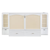Large Murphy bed wall mounted bed with drawers, 2 storage cabinets, 1 set of sockets and USB ports, white - V.I.P Digital Presence