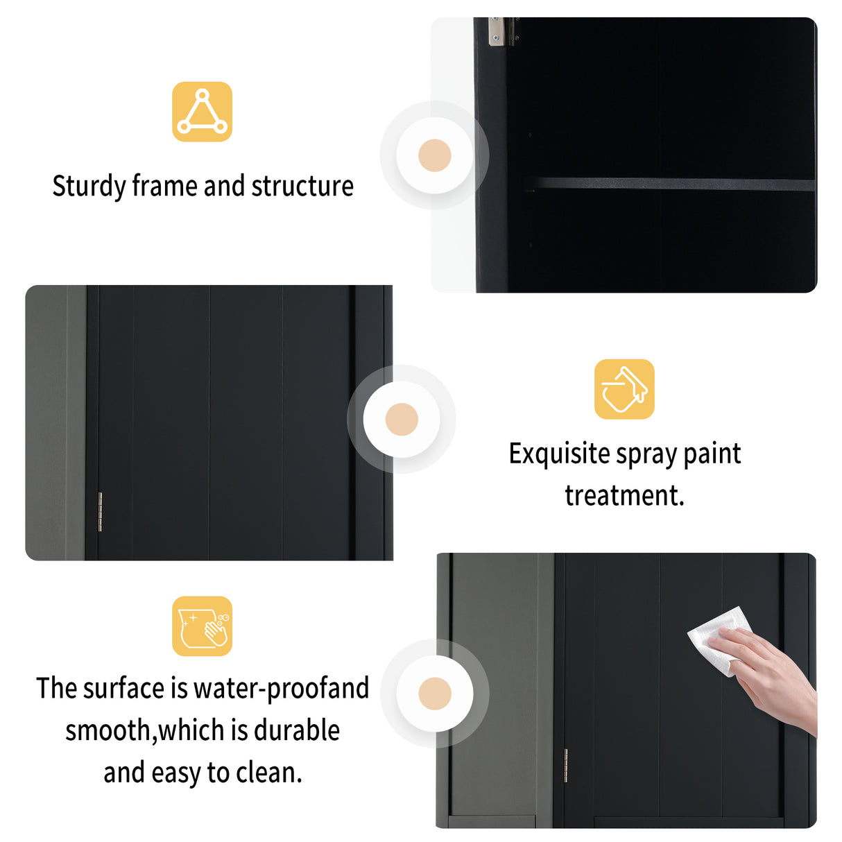 Tall Bathroom Storage Cabinet with Glass Doors, Free-Standing, Two Drawers, and Adjustable Shelves, MDF Board, Painted Black - V.I.P Digital Presence