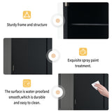 Tall Bathroom Storage Cabinet with Glass Doors, Free-Standing, Two Drawers, and Adjustable Shelves, MDF Board, Painted Black - V.I.P Digital Presence