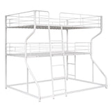 Full XL over Twin XL over Queen Size Triple Bunk Bed with Long and Short Ladder White