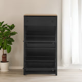 ONTREND with 2 flip drawers, top shoe cabinet with drawers, independent shoe rack with adjustable panel, for hallway use, black - V.I.P Digital Presence