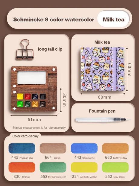 Mini watercolor paint box and small notebook Mingke 8-color wooden box mini drawing board solid watercolor painting - V.I.P Digital Presence