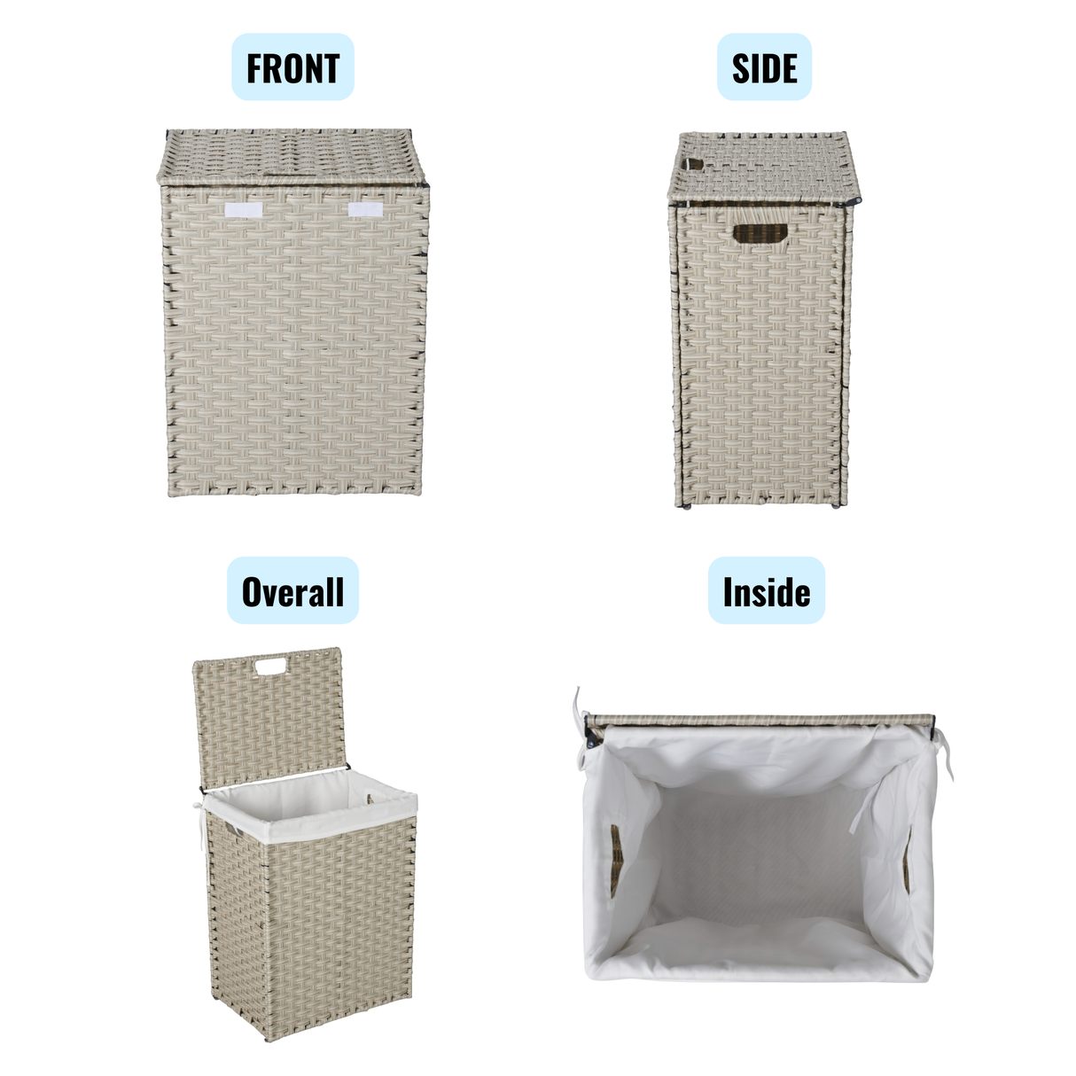 Laundry Hamper With Lid PE Rattan Powder Coating Frame Clothes Hampers with 02 Removable Bags, 100L, Grey Color - V.I.P Digital Presence