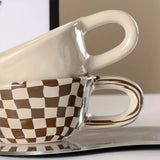 A 300ml ceramic retro couple checkerboard grid small capacity milk white wind mug coffee cups - V.I.P Digital Presence
