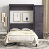 Full Size Murphy Bed with Wardrobe and Drawers, Storage Bed, can be Folded into a Cabinet, Gray - V.I.P Digital Presence
