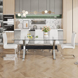 Dining table Modern tempered glass dining table Large modern office desk with silver plated metal legs and MDF crossbars - V.I.P Digital Presence