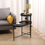 2-Tier Black Side Table with Storage Sofa Table for Living Room Metal Frame & Wooden Desk End Table - V.I.P Digital Presence