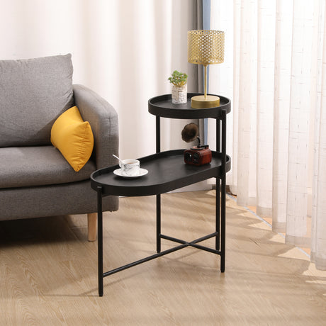 2-Tier Black Side Table with Storage Sofa Table for Living Room Metal Frame & Wooden Desk End Table - V.I.P Digital Presence