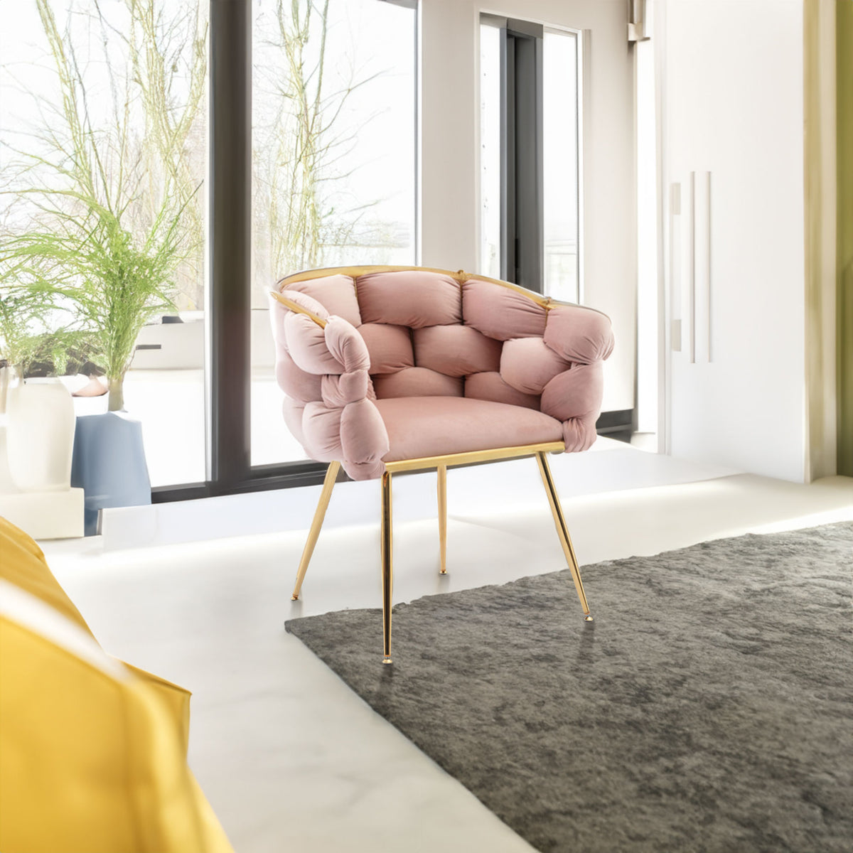 Luxury modern simple leisure velvet single sofa chair bedroom stool manicure table back chair pink set of 2 - V.I.P Digital Presence