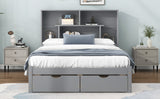Full Size Platform Bed with Storage Headboard and 2 Drawers, Gray - V.I.P Digital Presence