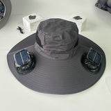 Solar fan hat: wide - brim bucket hat with 2 solar fans, men’s summer cap for outdoor fishing, camping, hiking. - V.I.P Digital Presence
