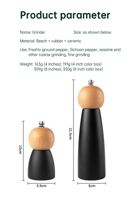 Kitchen Adjustable Coarseness Wood Pepper Grinder Mill Wooden Manual Sea Ceramic Grinding Mechanism Salt Mill - V.I.P Digital Presence