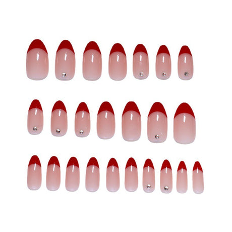 European and American style red French manicure, simple and atmospheric, removable finished wearable nails, fake nail pieces - V.I.P Digital Presence