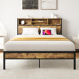 Full Size Bed Frame with Storage Headboard Metal Platform Bed with Charging Station Black - V.I.P Digital Presence